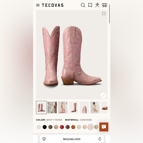 Tecovas Pink Leather Cowboy Boots Misty Rose - Picture 3 of 6